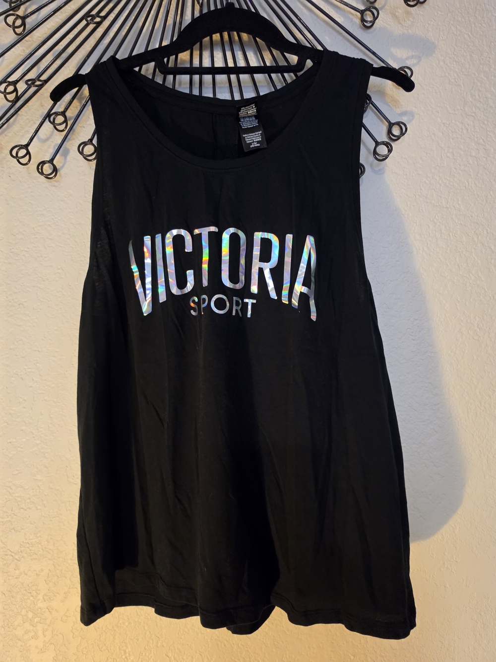 *Set* Victoria Sport Black Tank Top with Holographic Logo and Strappy Sports Bra